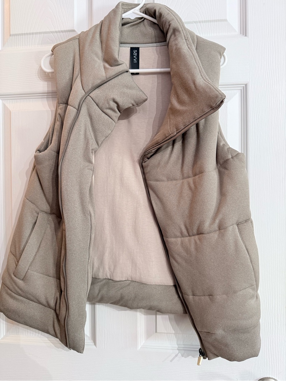 Neutral Taupe Quilted Puffer Vest - Women